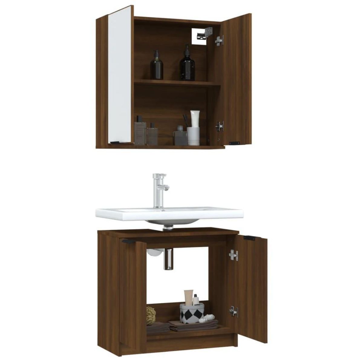 VIDAXL Ensemble d'armoires de salle de bain 2 pcs chene marron