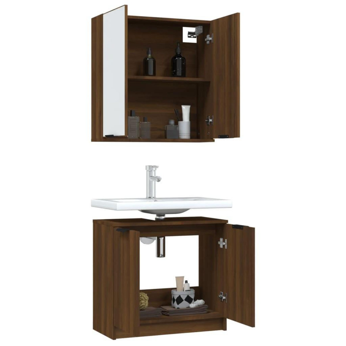 VIDAXL Ensemble d'armoires de salle de bain 2 pcs chene marron