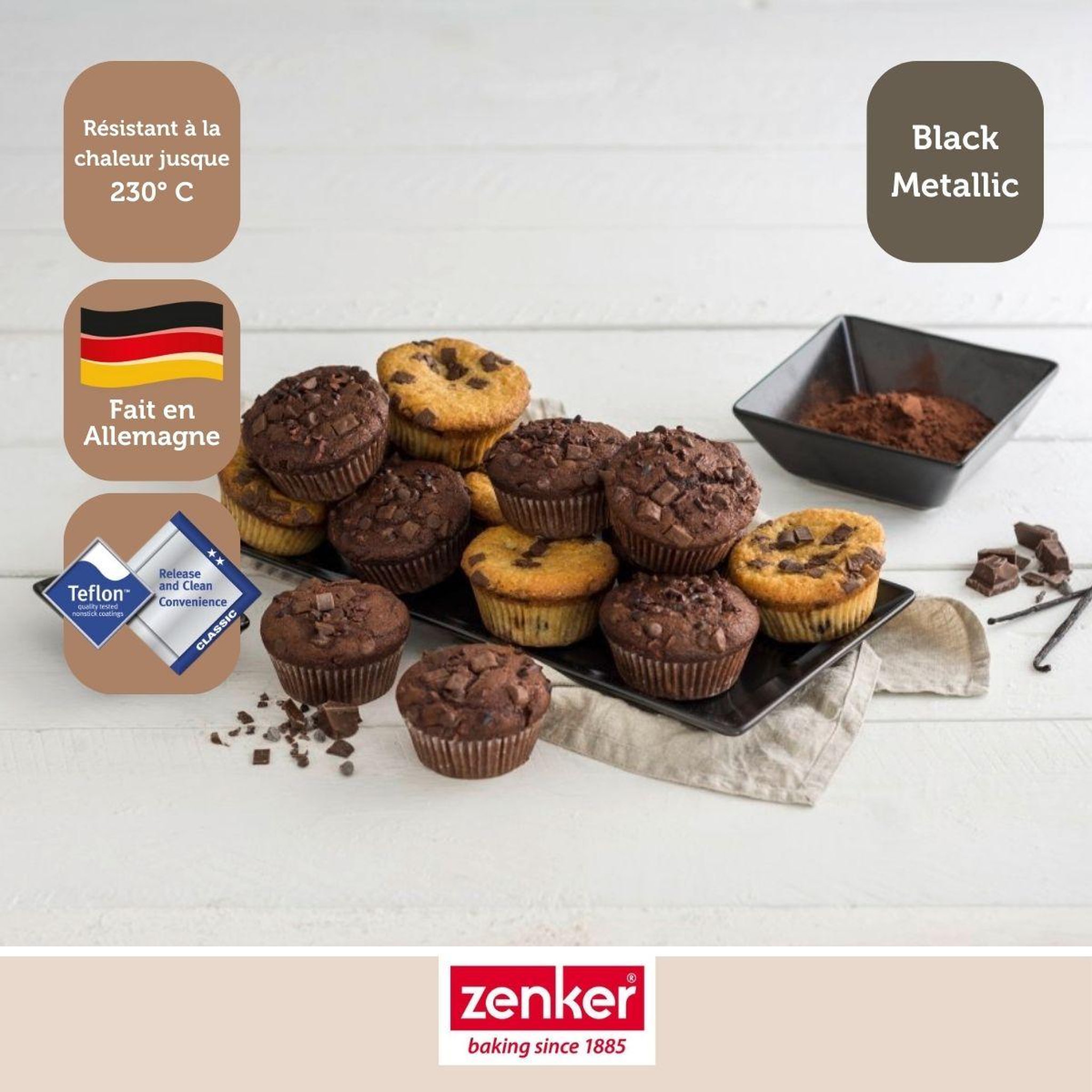 Voir la diapositive 4 : ZENKER Lot de 2 moules à gâteaux 38,5/26,5/3 cm en acier black metallic black mettallic zenker  black mettallic