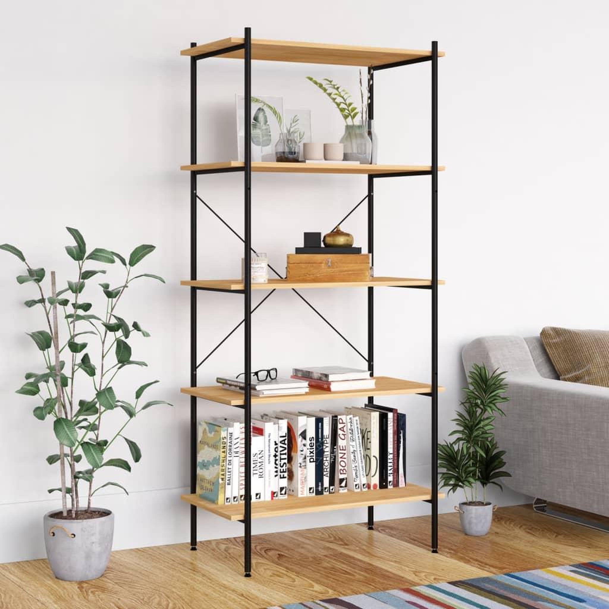 Voir la diapositive 1 : VIDAXL Etagere a 5 niveaux noir et chene 80x40x163 cm