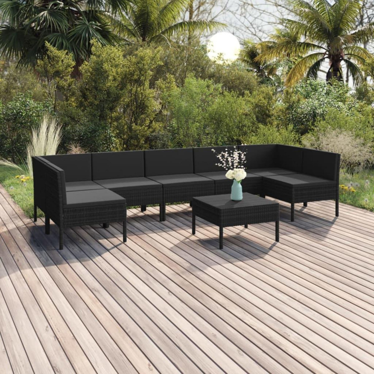 VIDAXL Salon de jardin 8 pcs avec coussins resine tressee noir
