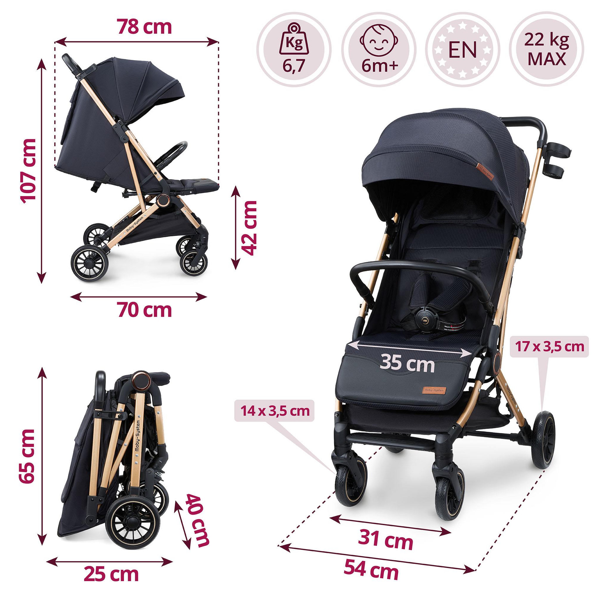 Voir la diapositive 3 : MOBY SYSTEM Poussette compacte pliable fonction valise LENA GOLD PRO Moby-System