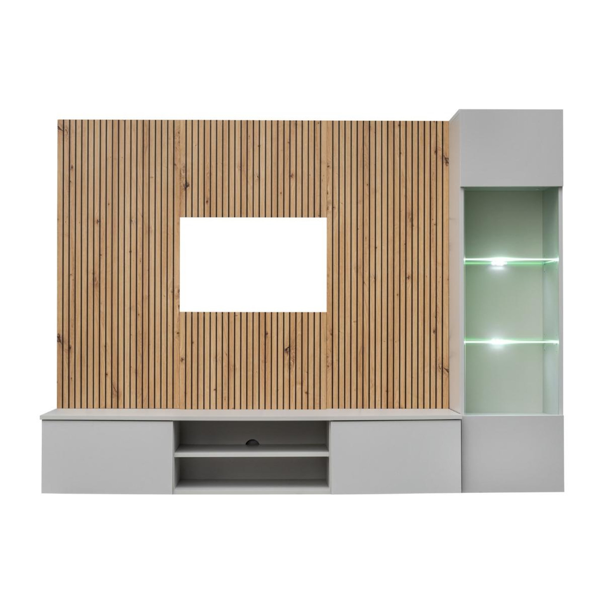 JLC KREATION Ensemble meuble tv mural suspendu bois et gris genes