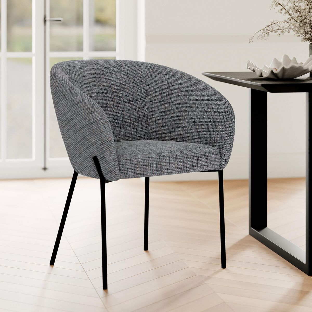 Rendez vous déco Chaise en tissu blanc chiné - Andy