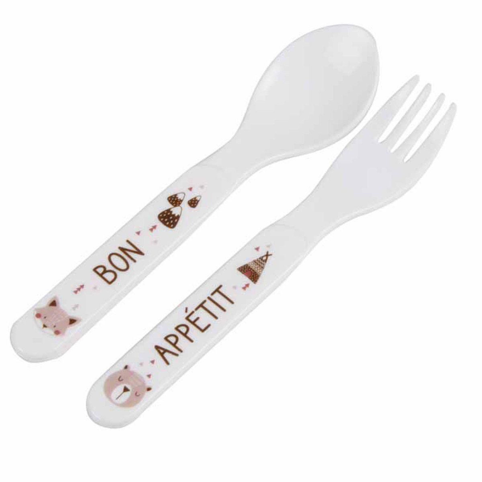 HOMEA Set de 2 couverts bébé  forêt  blanc