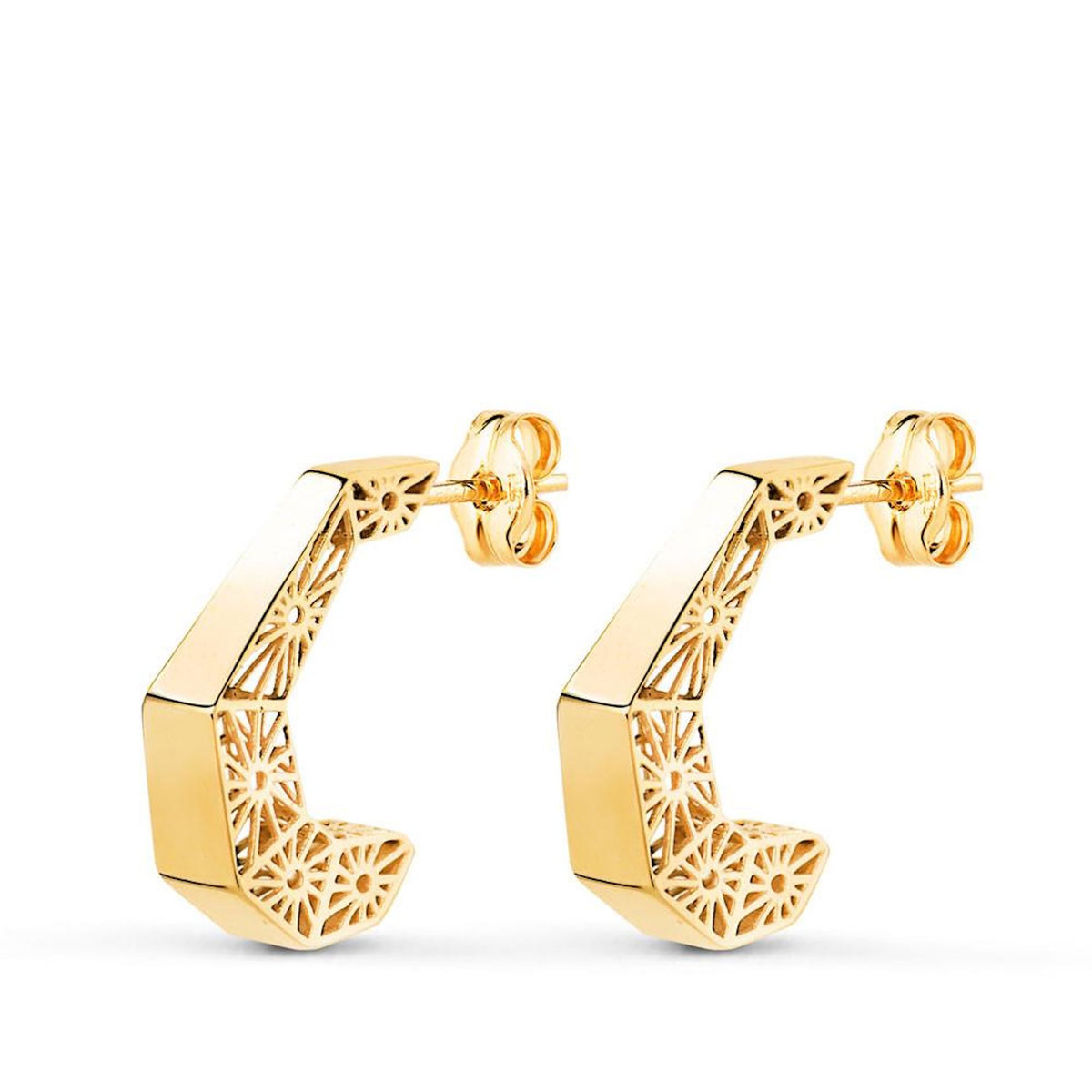 L'ATELIER D'AZUR Boucles d'Oreilles Or 18 Carats 750 Jaune Demi-Créoles Motif Filigrane