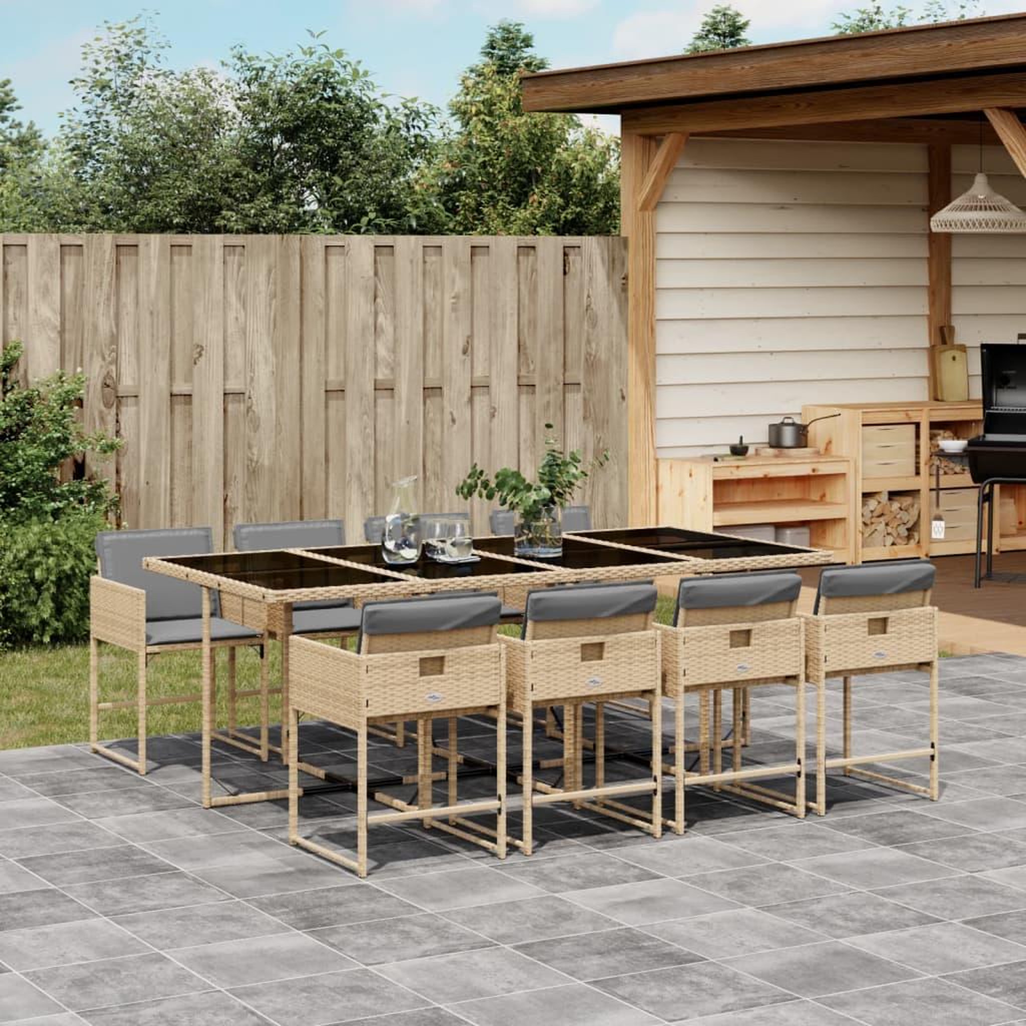 VIDAXL Ensemble a manger de jardin et coussins 9 pcs melange beige