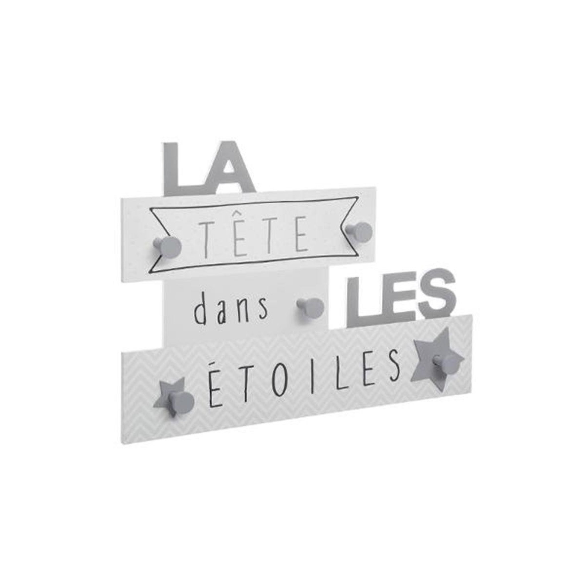 Voir la diapositive 1 : Atmosphera Kids Patère 5 crochets enfant  tête étoiles  48cm gris