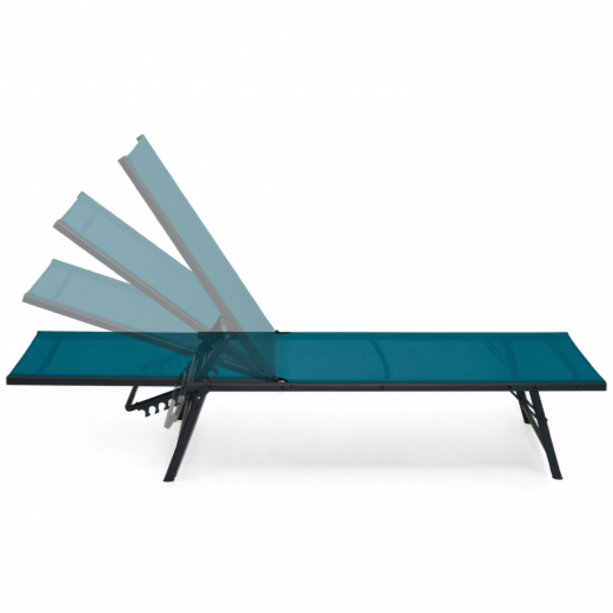 ID MARKET Lot de 2 transats de jardin inclinables KAILUA en acier gris anthracite et toile bleu canard