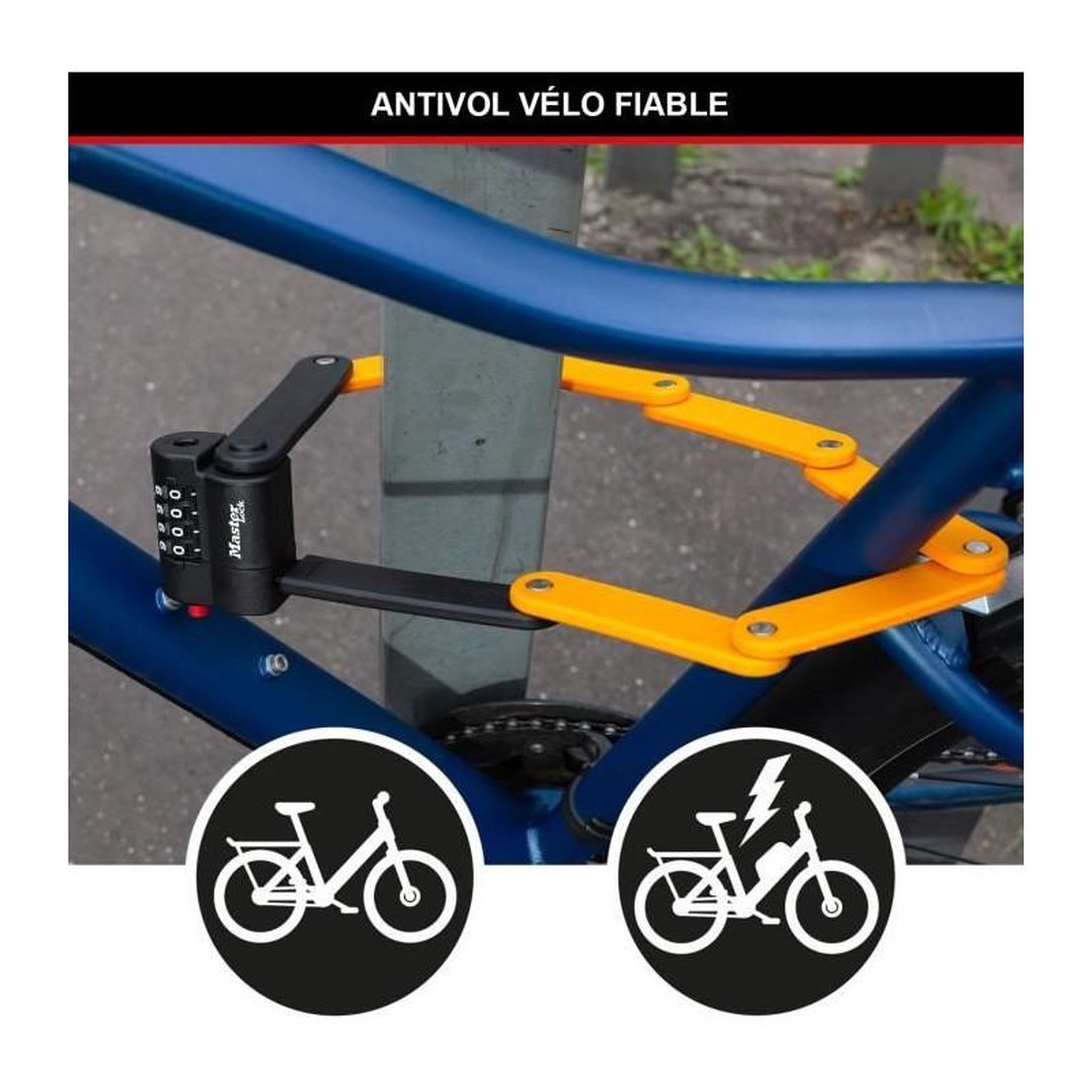 Voir la diapositive 4 : Master lock Antivol Vélo a Code - MASTER LOCK - 8336EURDPRO - Acier Trempé, Combinaison Programmable, Support Inclus