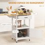 Voir la diapositive 4 : HOMCOM Desserte de cuisine extensible sur roulettes - porte, niche, tiroir - rallonges bois hévéa verni MDF blanc