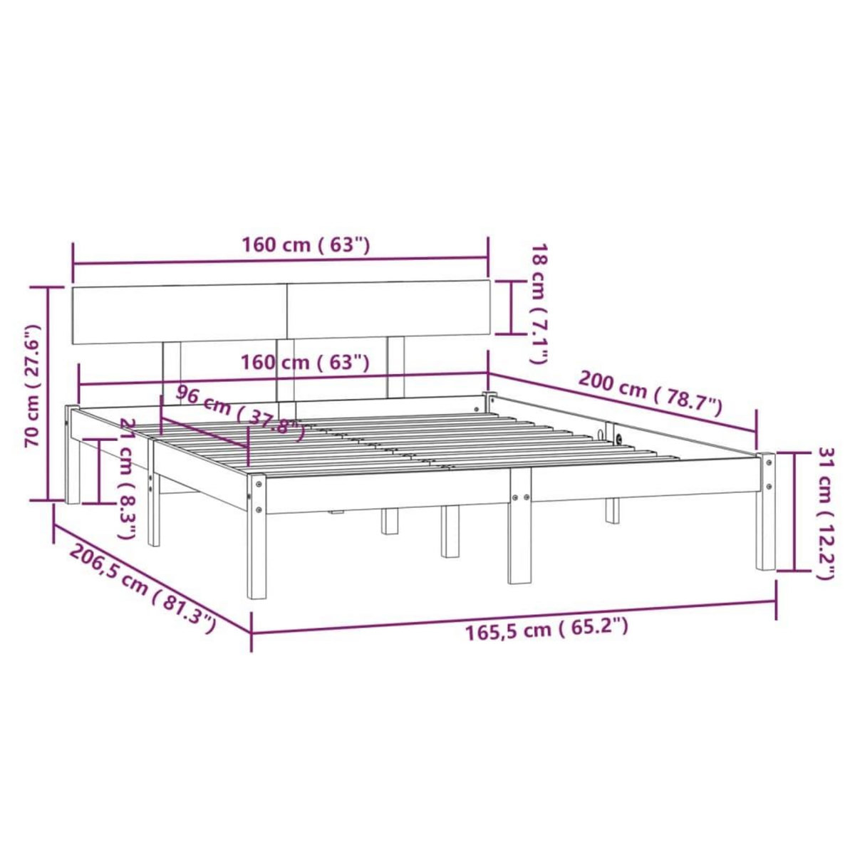 VIDAXL Cadre de lit sans matelas blanc bois massif 160x200 cm