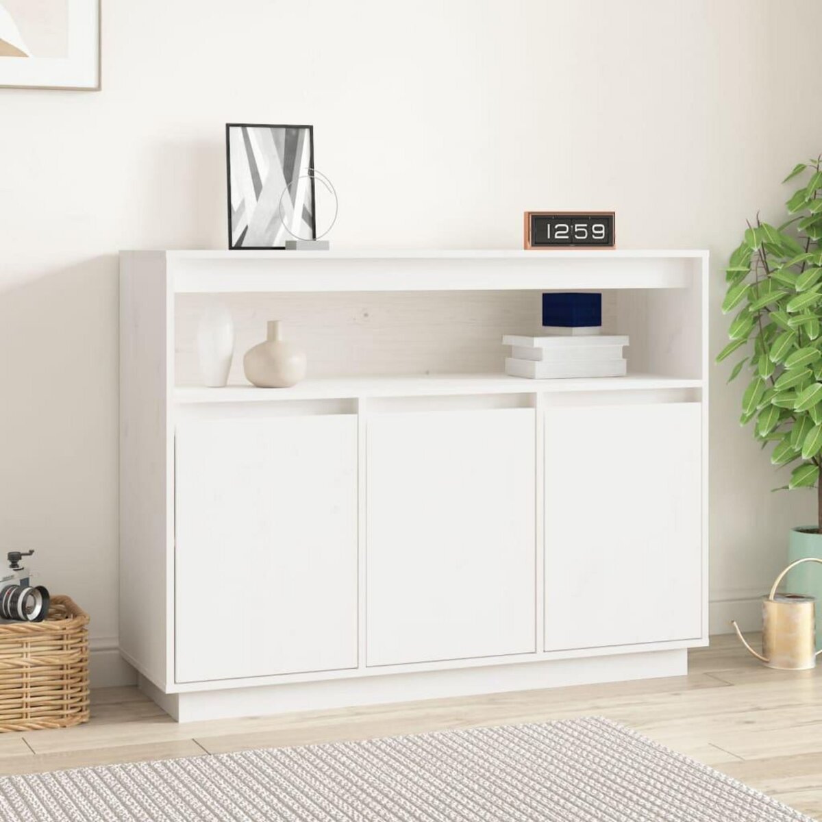 VIDAXL Buffet Blanc 104,5x34x80 cm Bois massif de pin