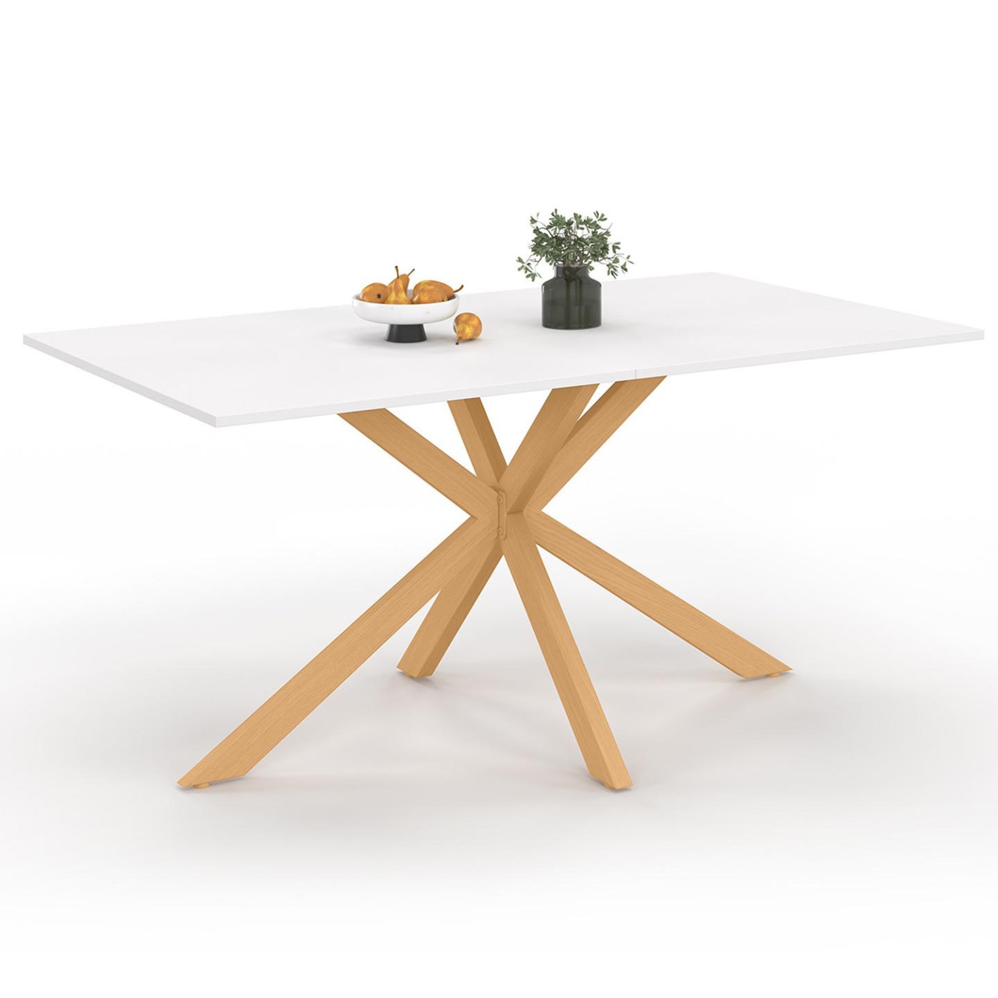 ID MARKET Table à manger rectangle alix 8 personnes pied araignée bois et plateau blanc gisele 160 cm
