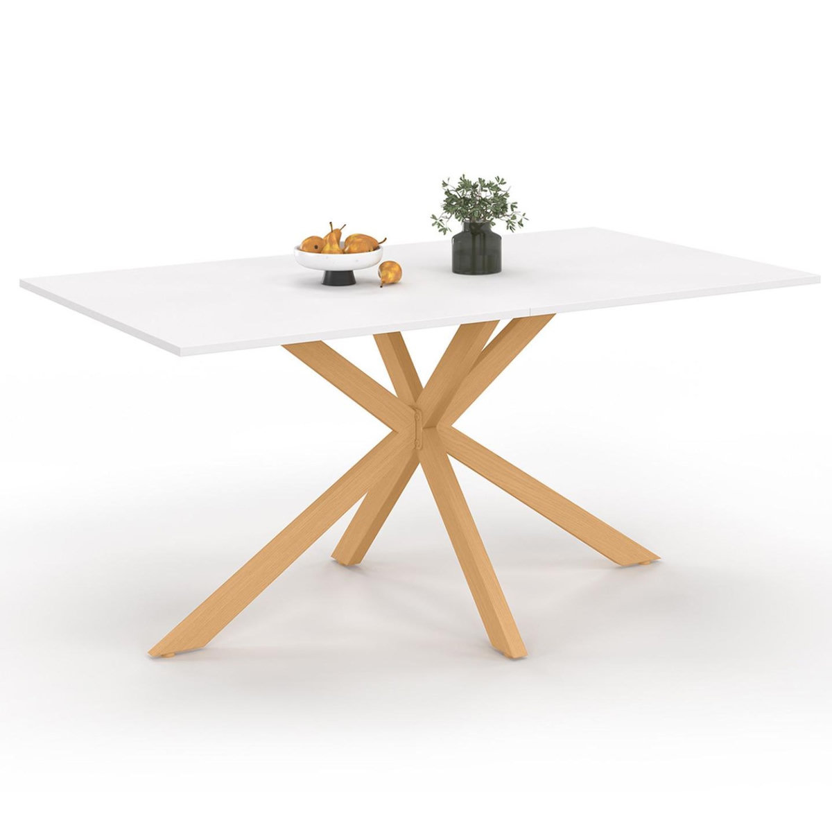 ID MARKET Table à manger rectangle ALIX 8 personnes pied araignée bois et plateau blanc GISELE 160 cm