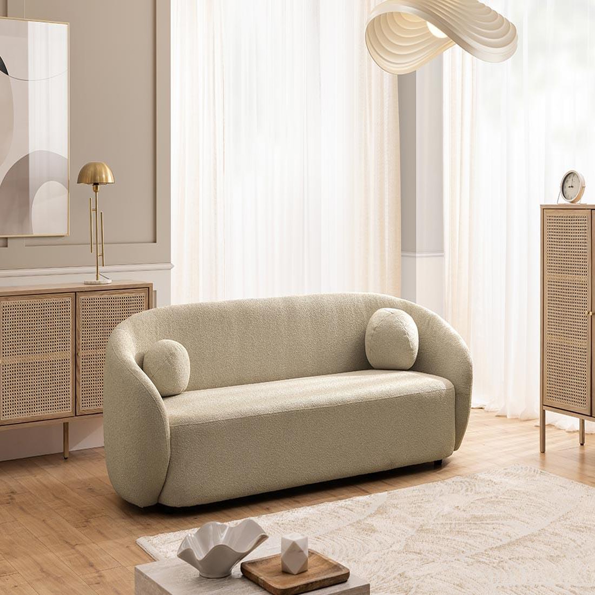 Voir la diapositive 3 : BEST MOBILIER Flore - canapé droit 3 places en tissu bouclette