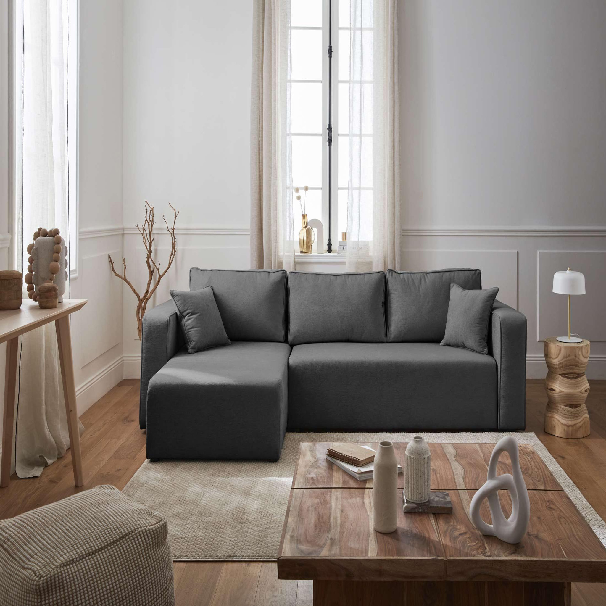 Voir la diapositive 6 : BEST MOBILIER Topaze - canapé d'angle réversible - 4 places - convertible avec coffre - en tissu
