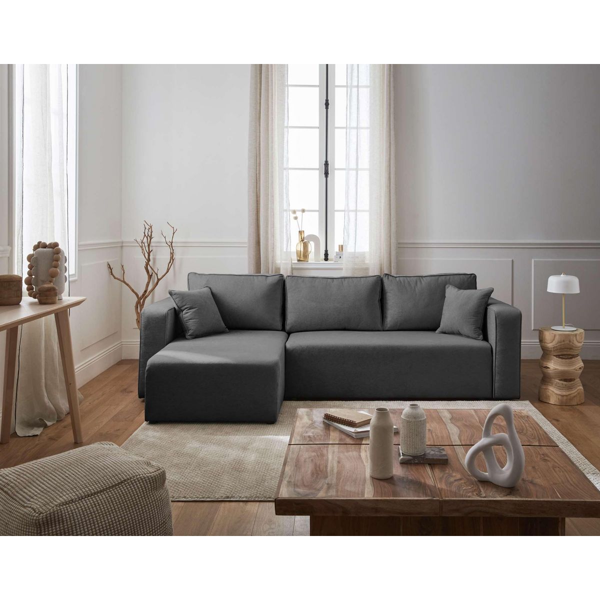 BEST MOBILIER Topaze - canapé d'angle réversible - 4 places - convertible avec coffre - en tissu