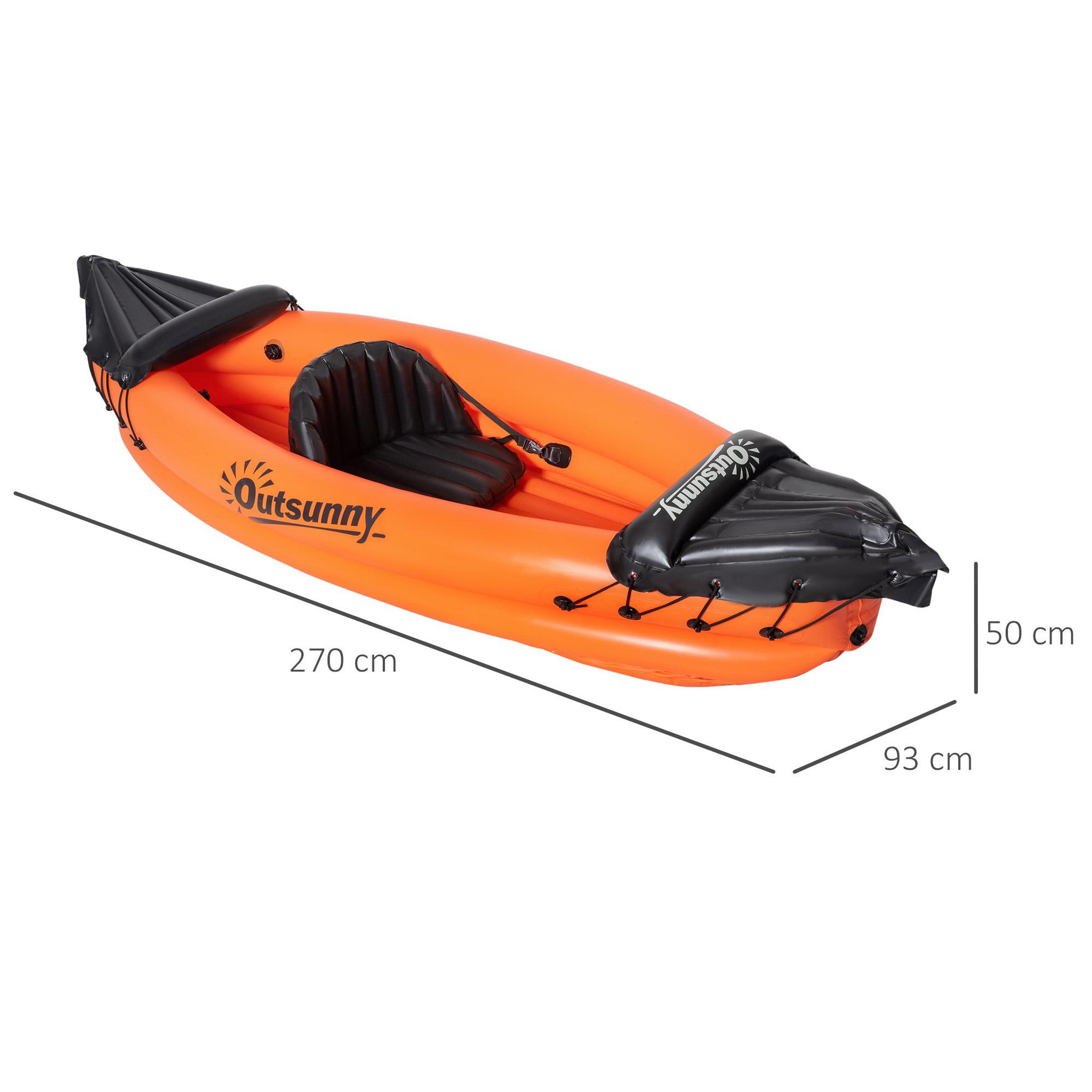 Voir la diapositive 3 : OUTSUNNY Canoé kayak gonflable 1 personne - gonfleur et rame en aluminium inclus - PVC orange noir
