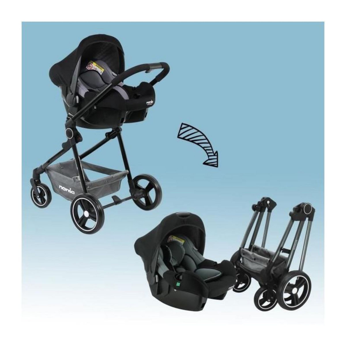 NANIA Poussette combinée 3 en 1 NANIA GIULIA + Siege auto BEONE EVO R129 40-85 cm - Nacelle de 0 a 6 mois