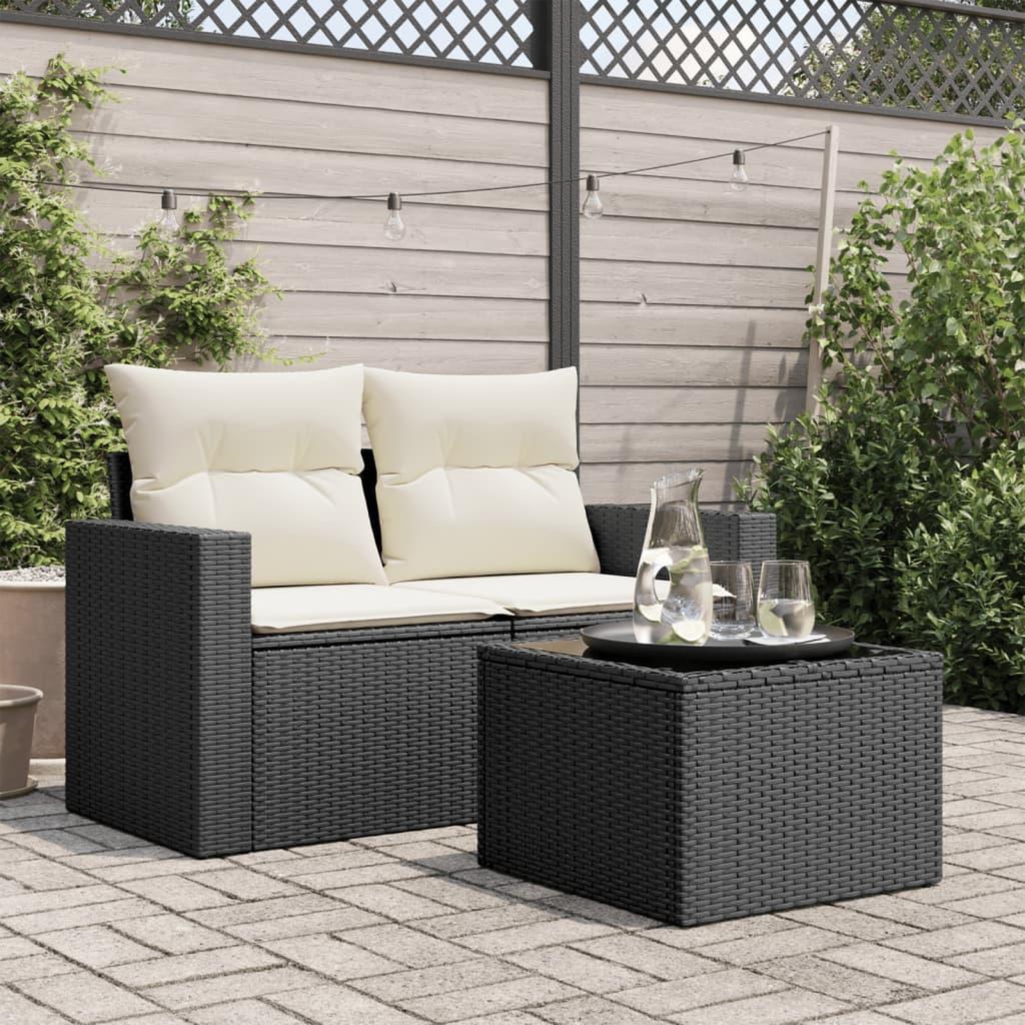 Voir la diapositive 3 : VIDAXL Table de jardin dessus en verre noir 55x55x37 cm resine tressee