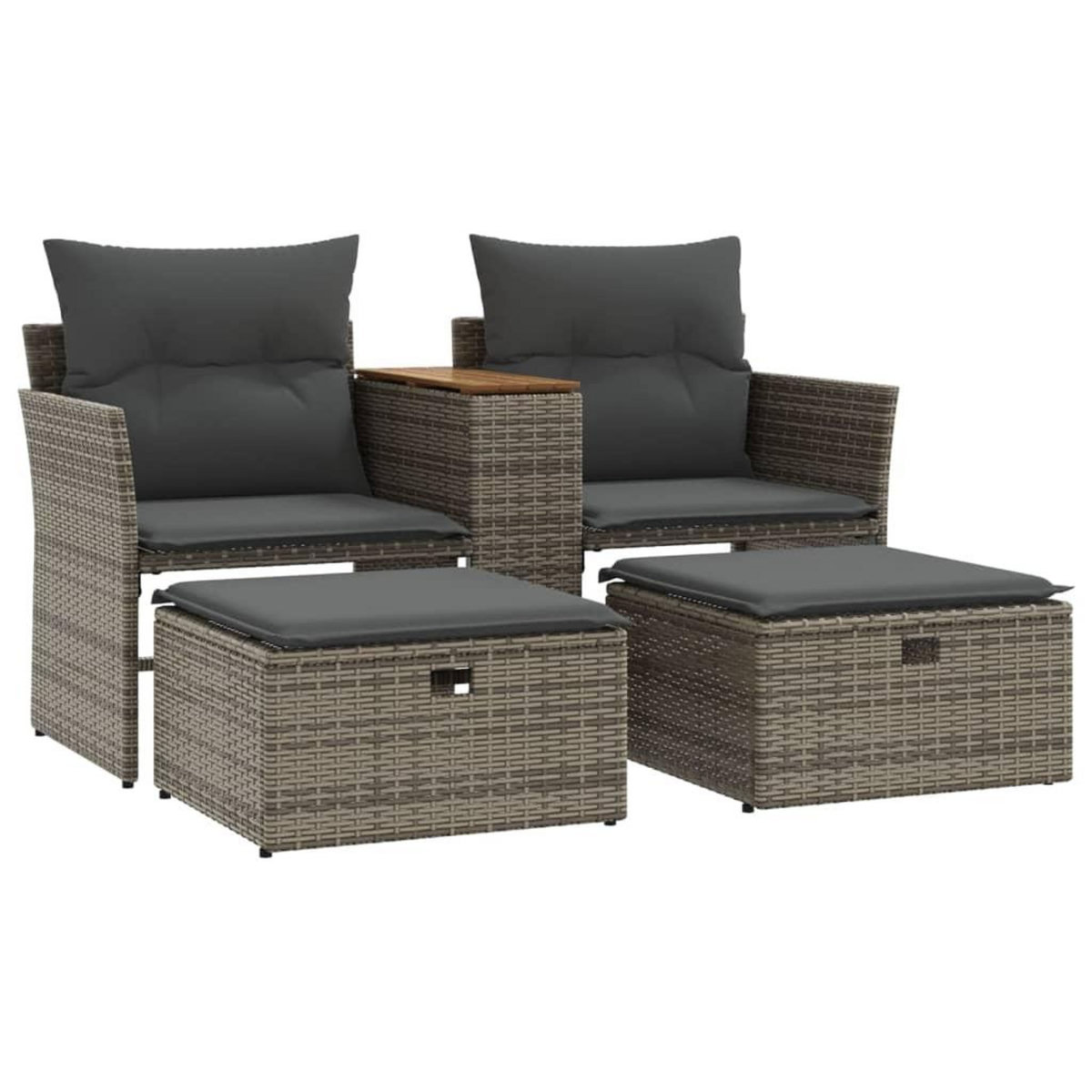 VIDAXL Canape de jardin 2 places avec tabourets gris resine tressee