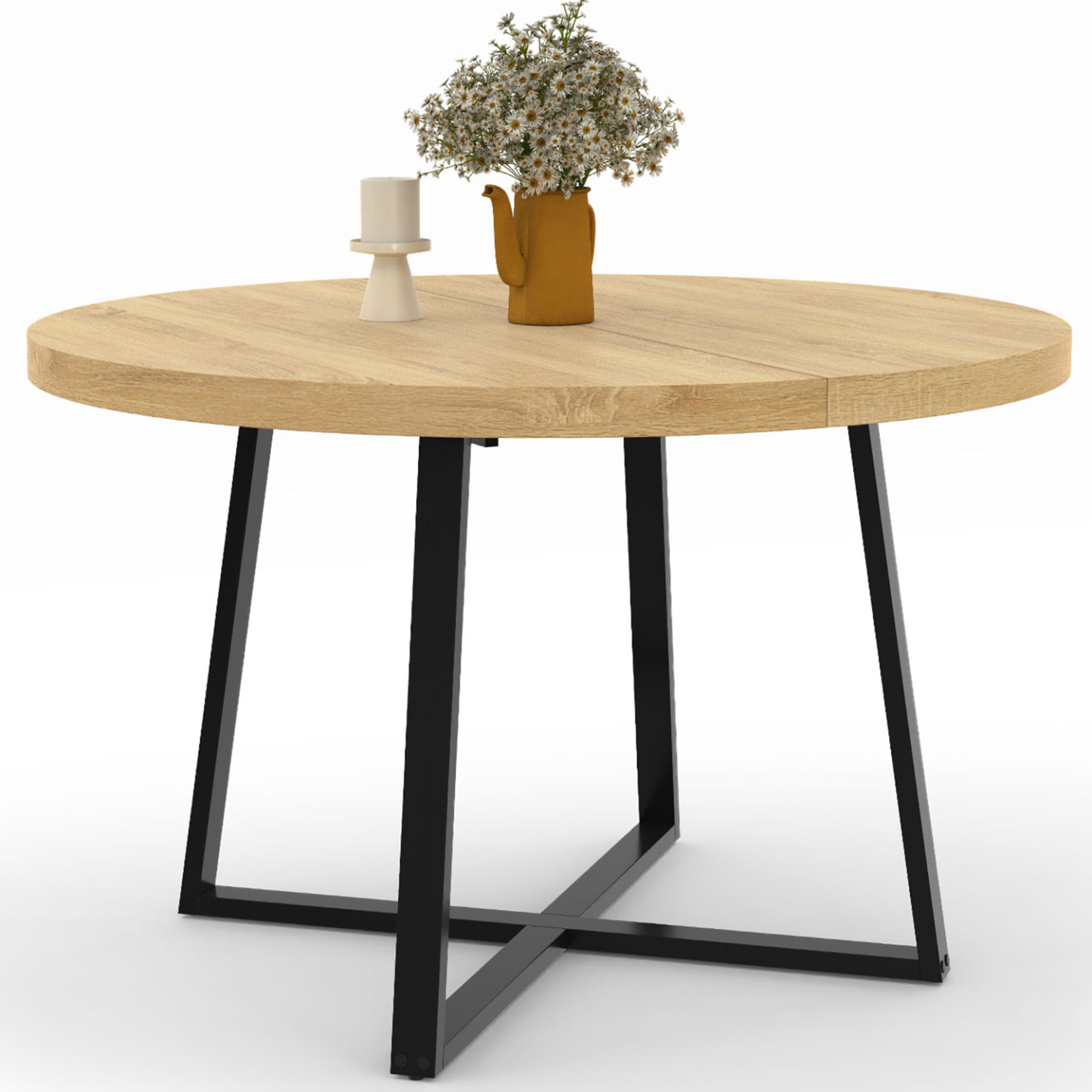 ID MARKET Table à manger fixe ronde selma 4-6 personnes bois et noir 110 cm