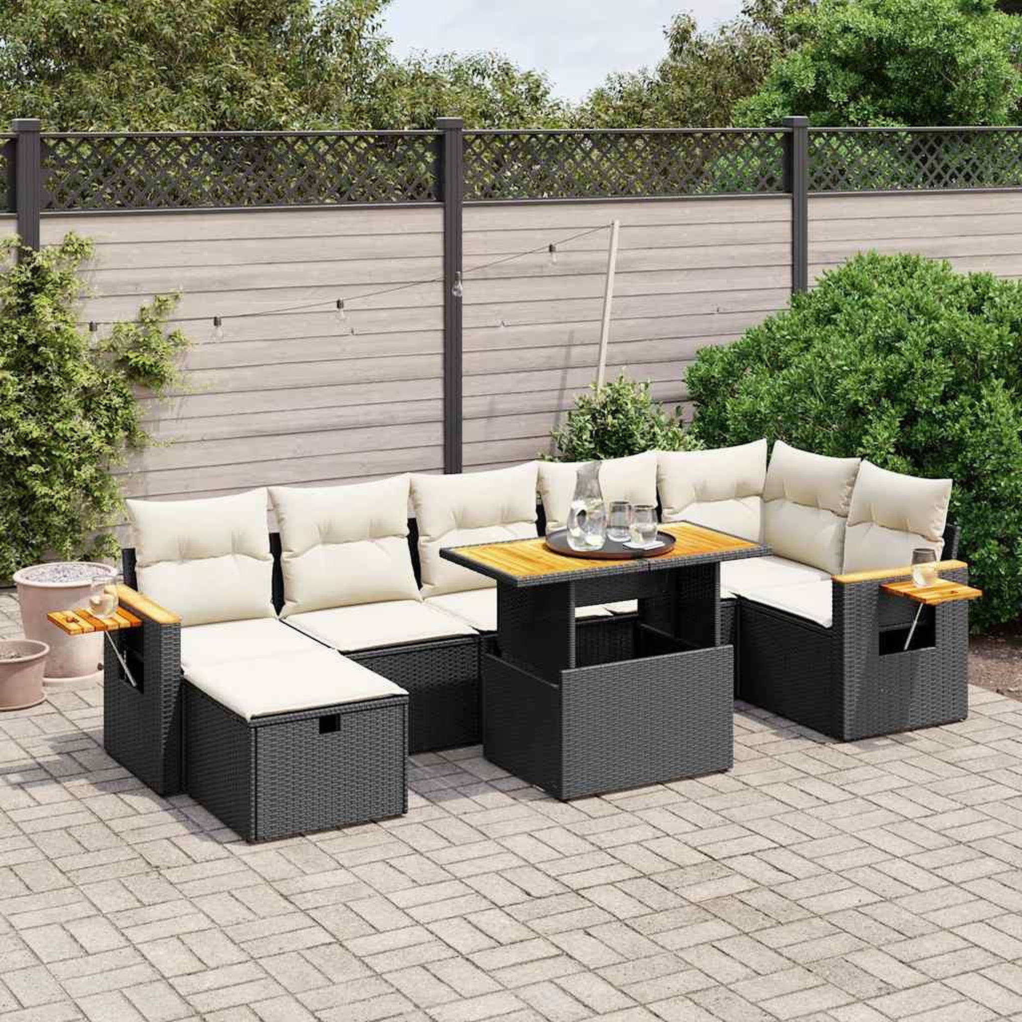 VIDAXL Salon de jardin 8 pcs avec coussins noir resine tressee