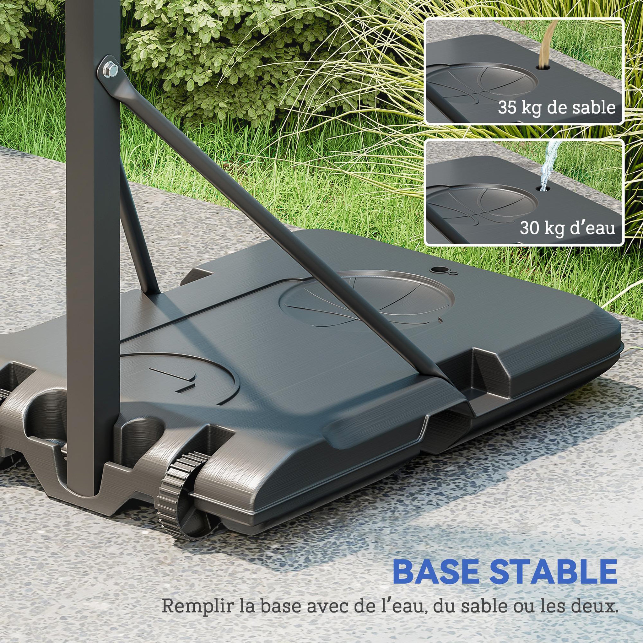 Voir la diapositive 5 : HOMCOM Panier de basketball sur pied hauteur réglable h.146-236 cm lestage roulettes bleu noir