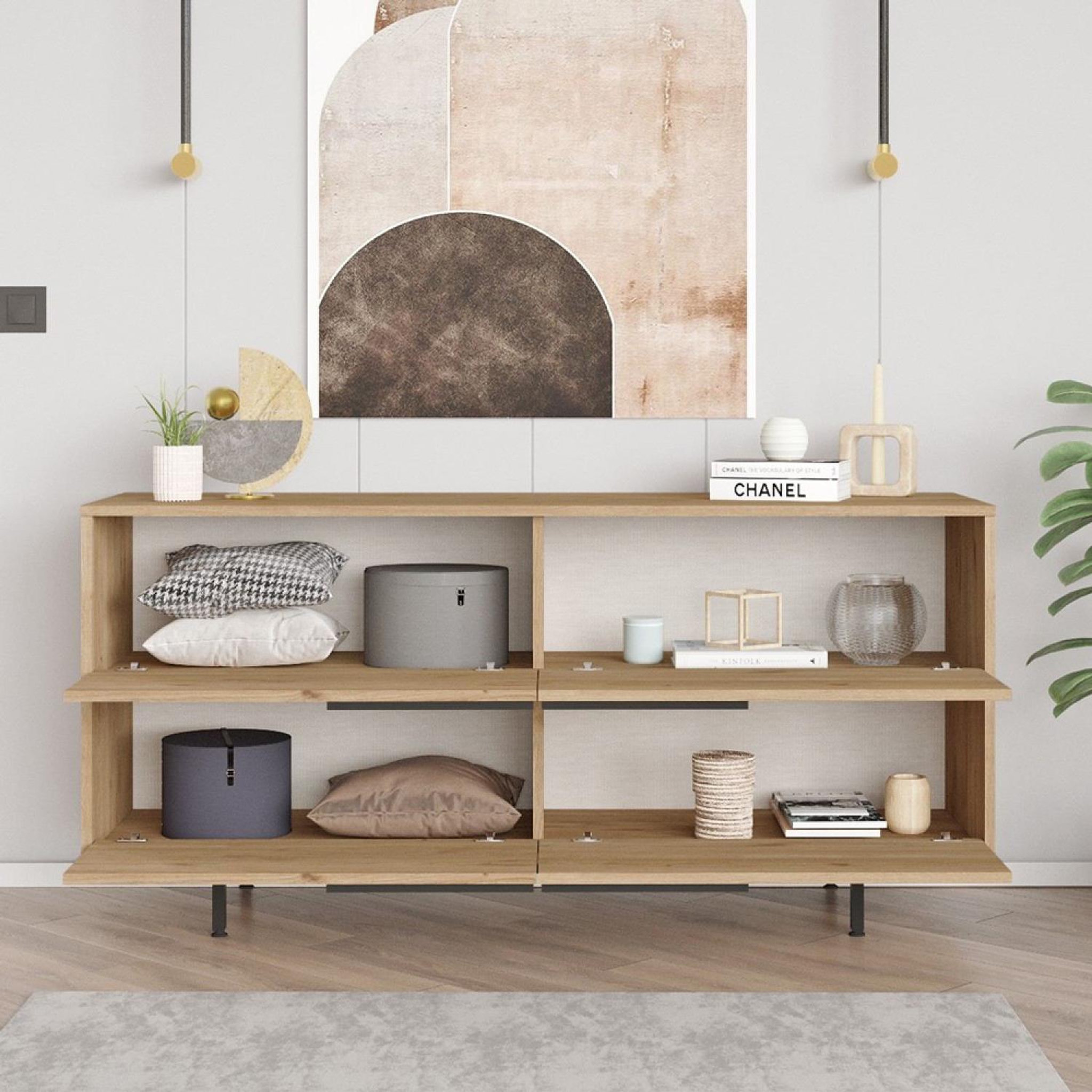 Voir la diapositive 4 : CONCEPT USINE Buffet 4 portes finition bois et métal noir 160x75cm abey