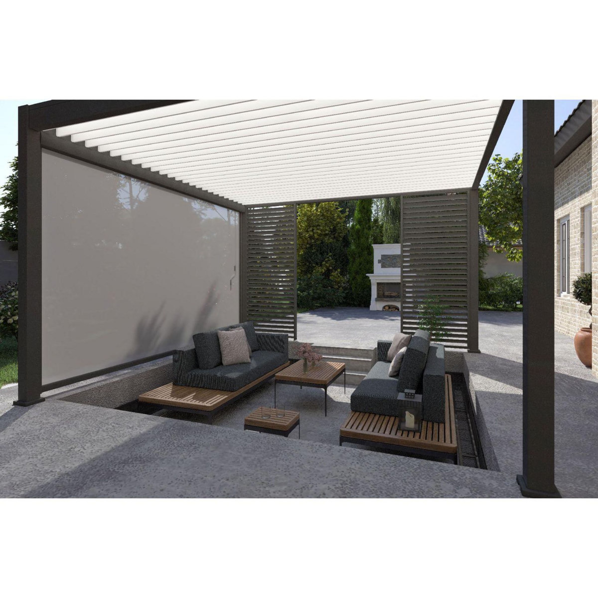 Pergola Bioclimatique autoportée 4x4 m - Aluminium - Anthracite/blanc - VS OmBREA®