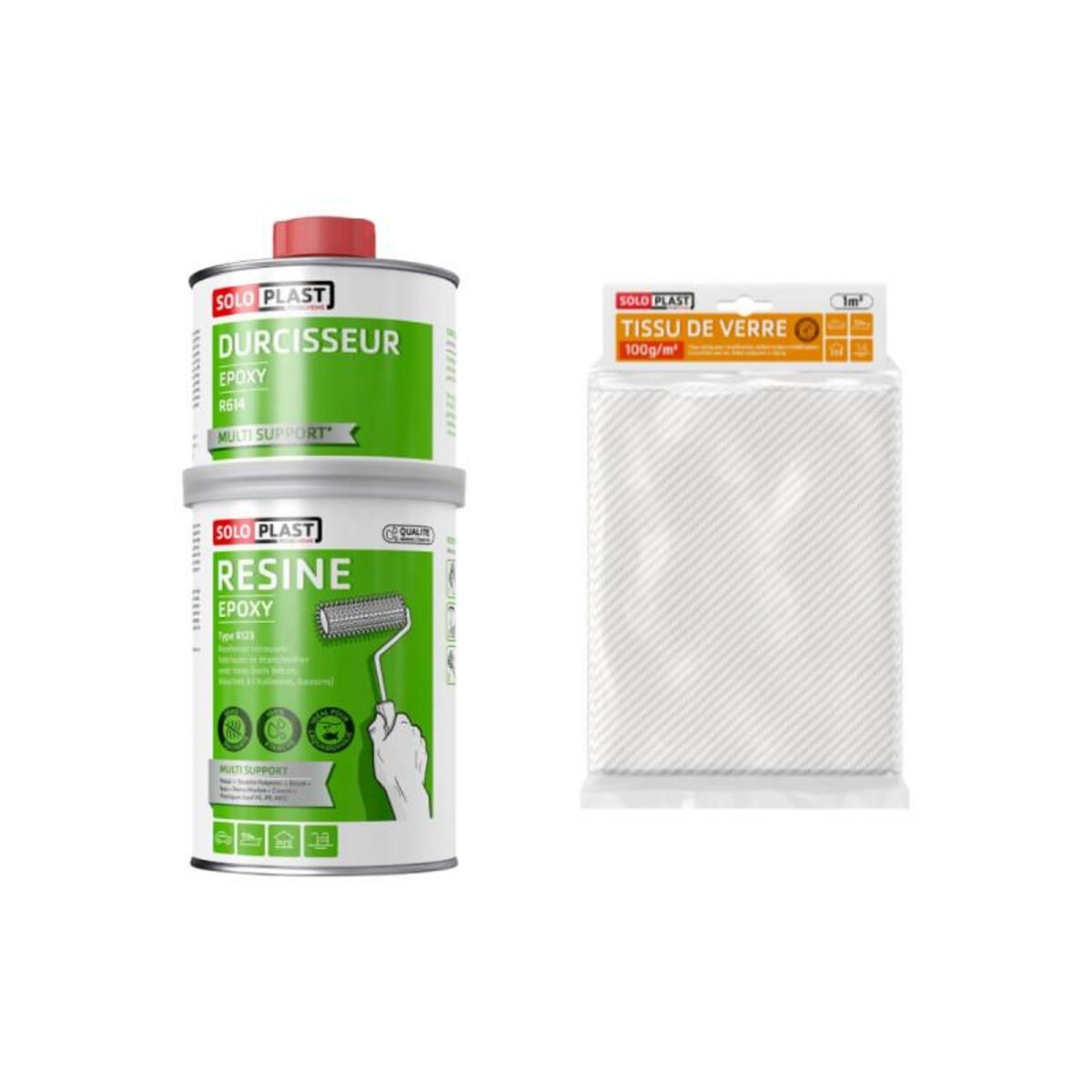 Soloplast Pack résine epoxy type R123 1kg Soloplast - Tissu de verre Soloplast Roving 100g m2