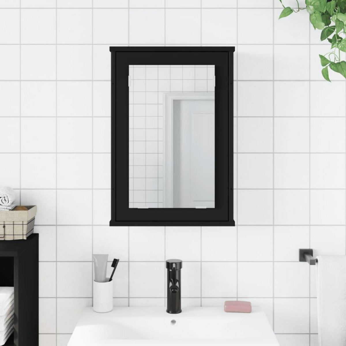 VIDAXL Armoire a miroir de salle de bain noir bois d'ingenierie