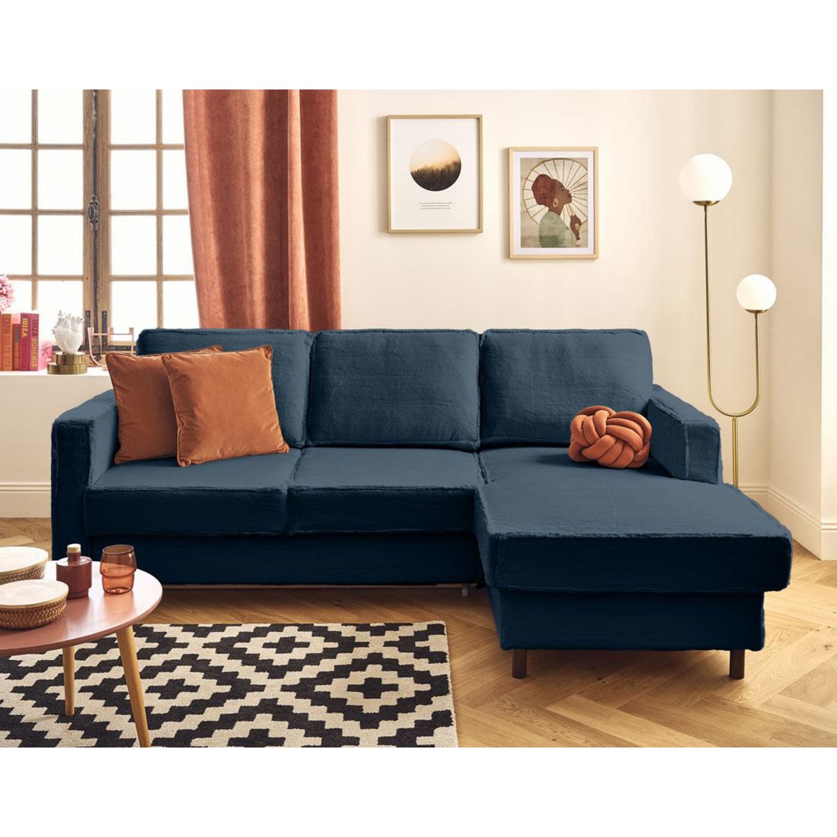 LISA DESIGN Jake - canapé d'angle droit 4 places convertible avec coffre en fausse fourrure