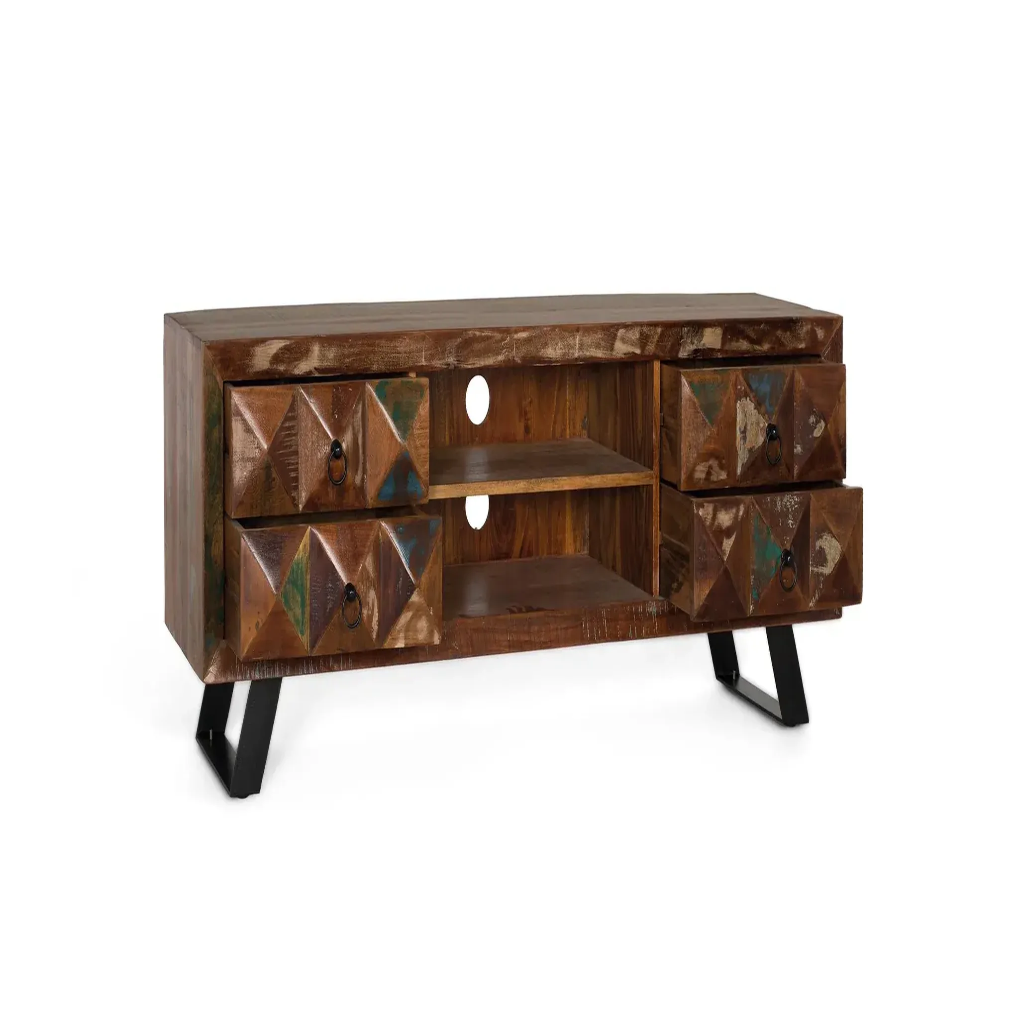 Voir la diapositive 2 : GINER Y COLOMER SL Meuble tv en bois recyclé 150 cm style industriel moderne