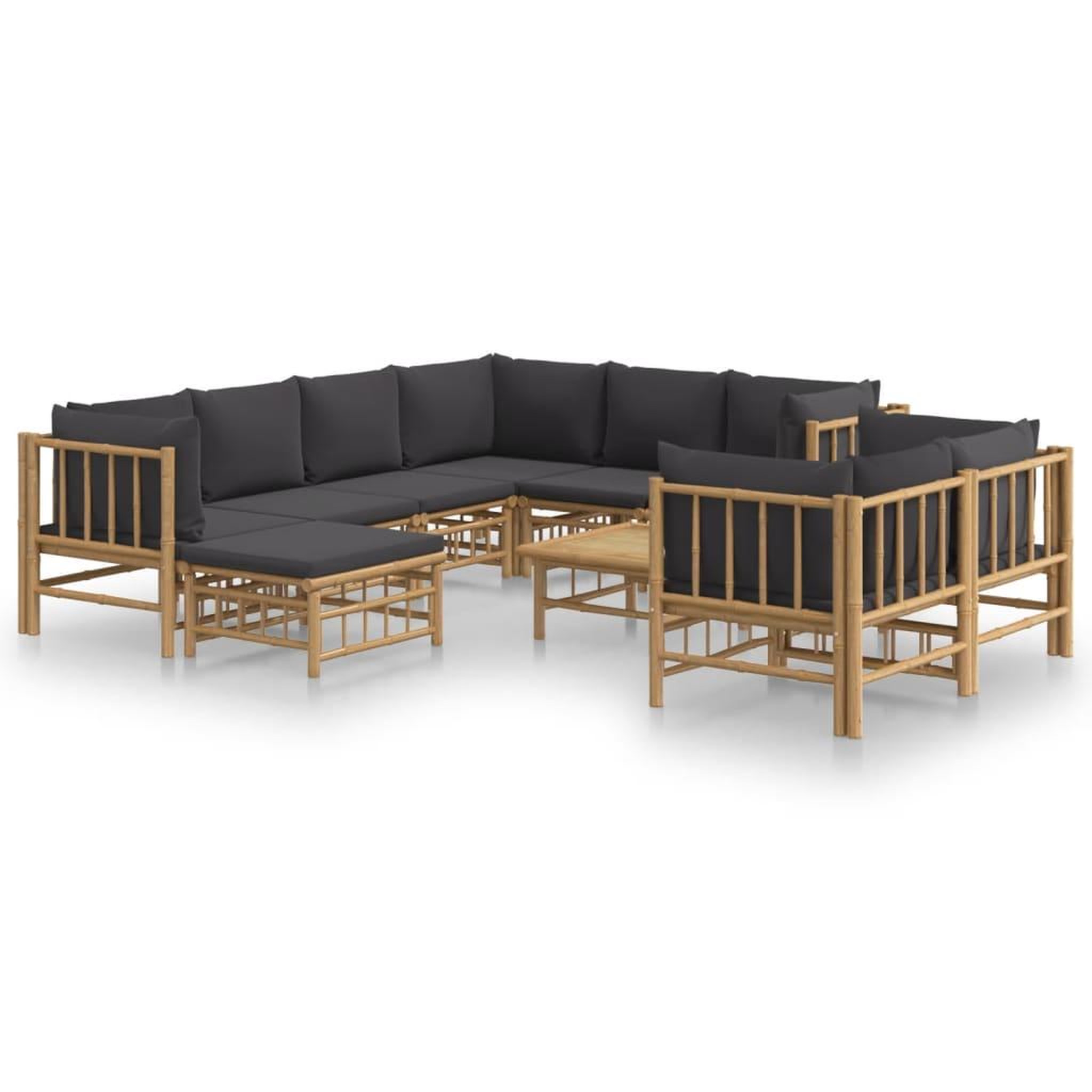 Voir la diapositive 2 : VIDAXL Salon de jardin 10 pcs avec coussins gris fonce bambou