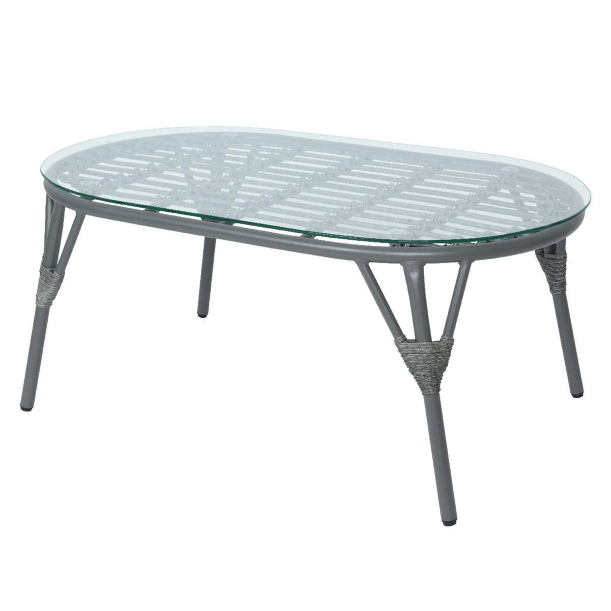 JARDIDECO Salon de jardin en résine tressée gris Evora avec table basse - 4 places