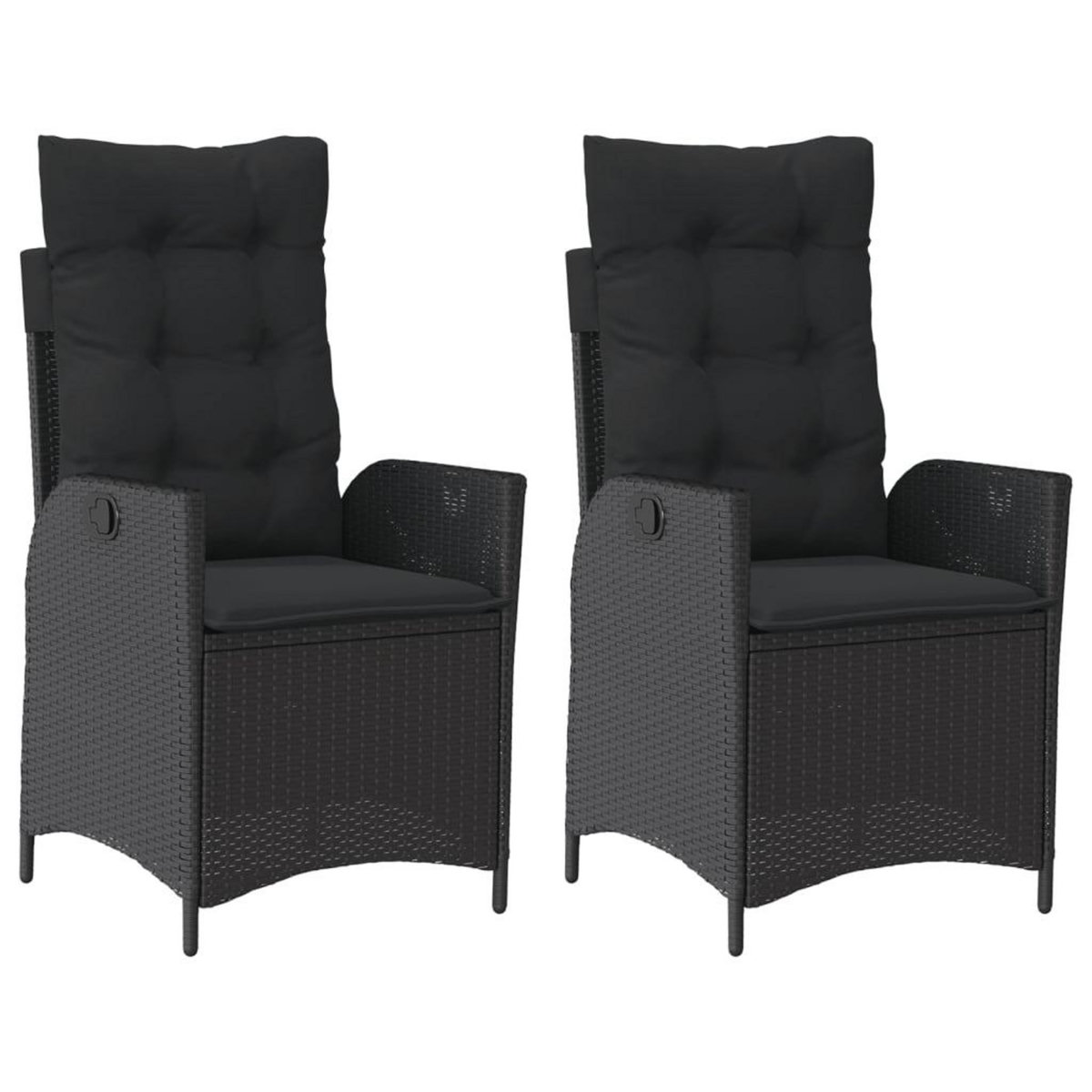 VIDAXL Chaises inclinables de jardin lot de 2 et coussins noir rotin