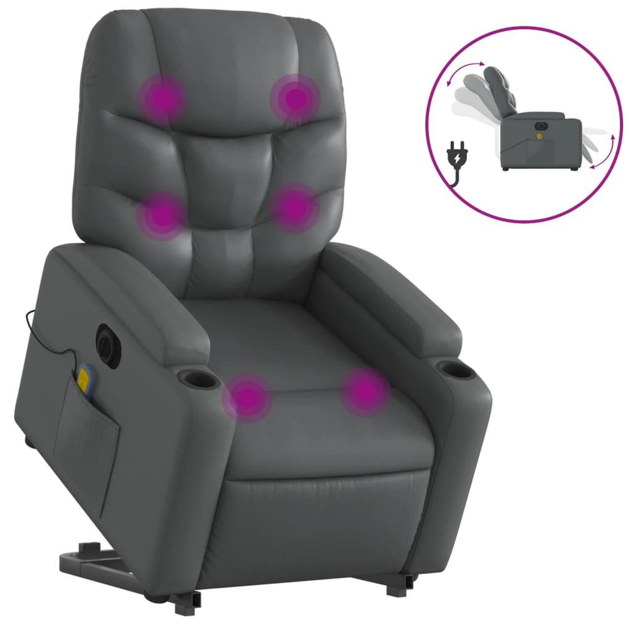 Voir la diapositive 2 : VIDAXL Fauteuil inclinable de massage electrique gris similicuir