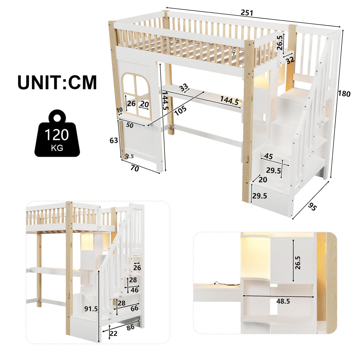 MERAX Lit mezzanine enfant