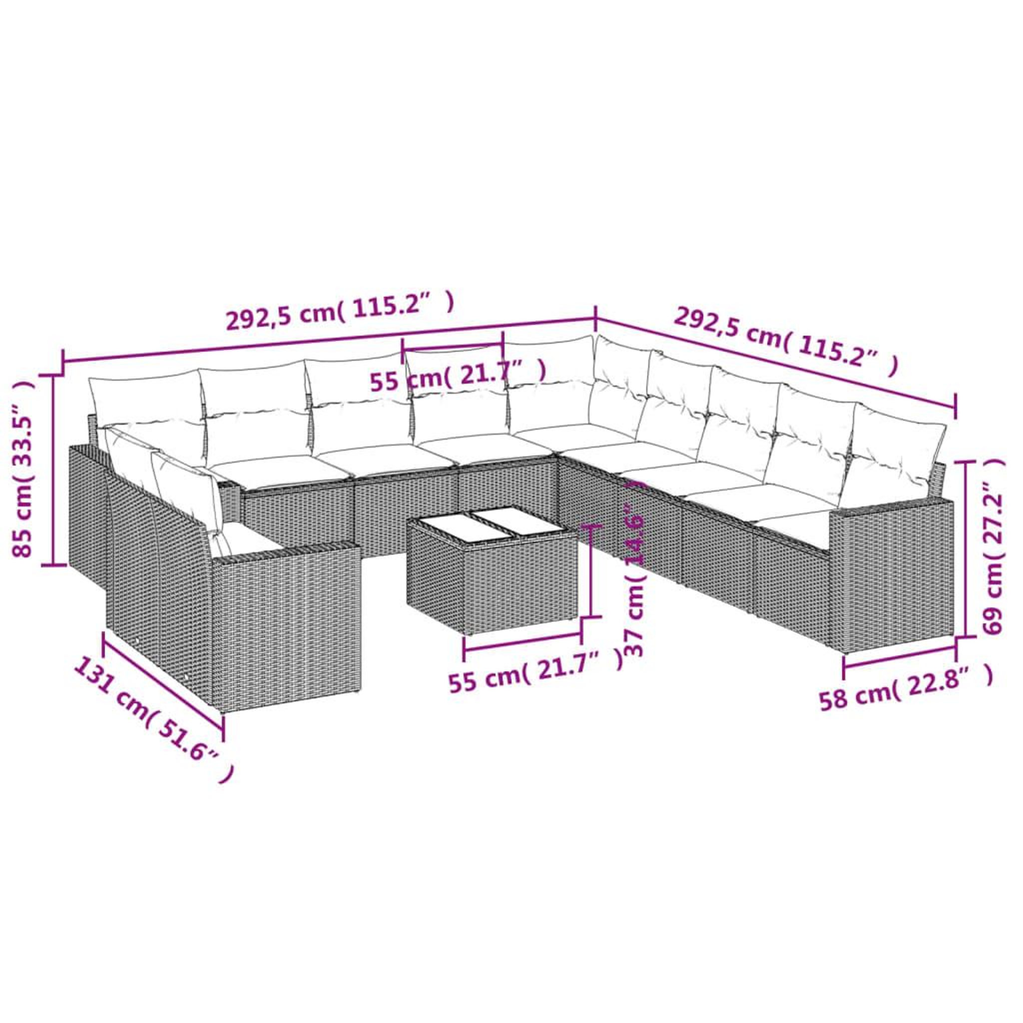 Voir la diapositive 3 : VIDAXL Salon de jardin avec coussins 12 pcs gris resine tressee