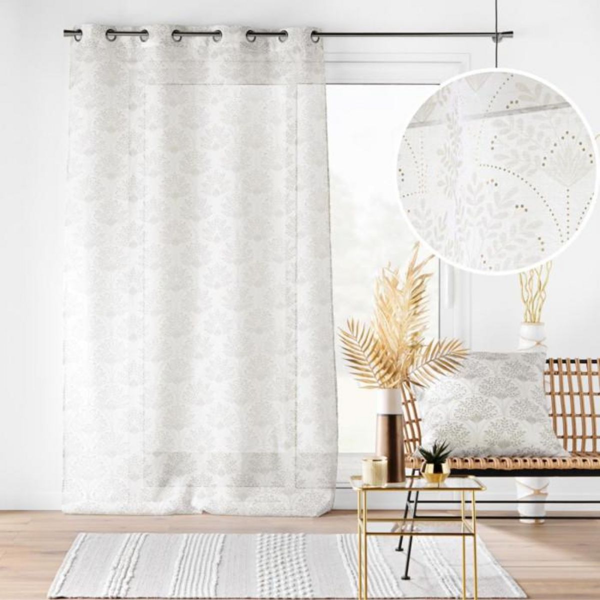 Paris Prix Rideau Voilage à Œillets Imprimé  Majestia  140x280cm Blanc