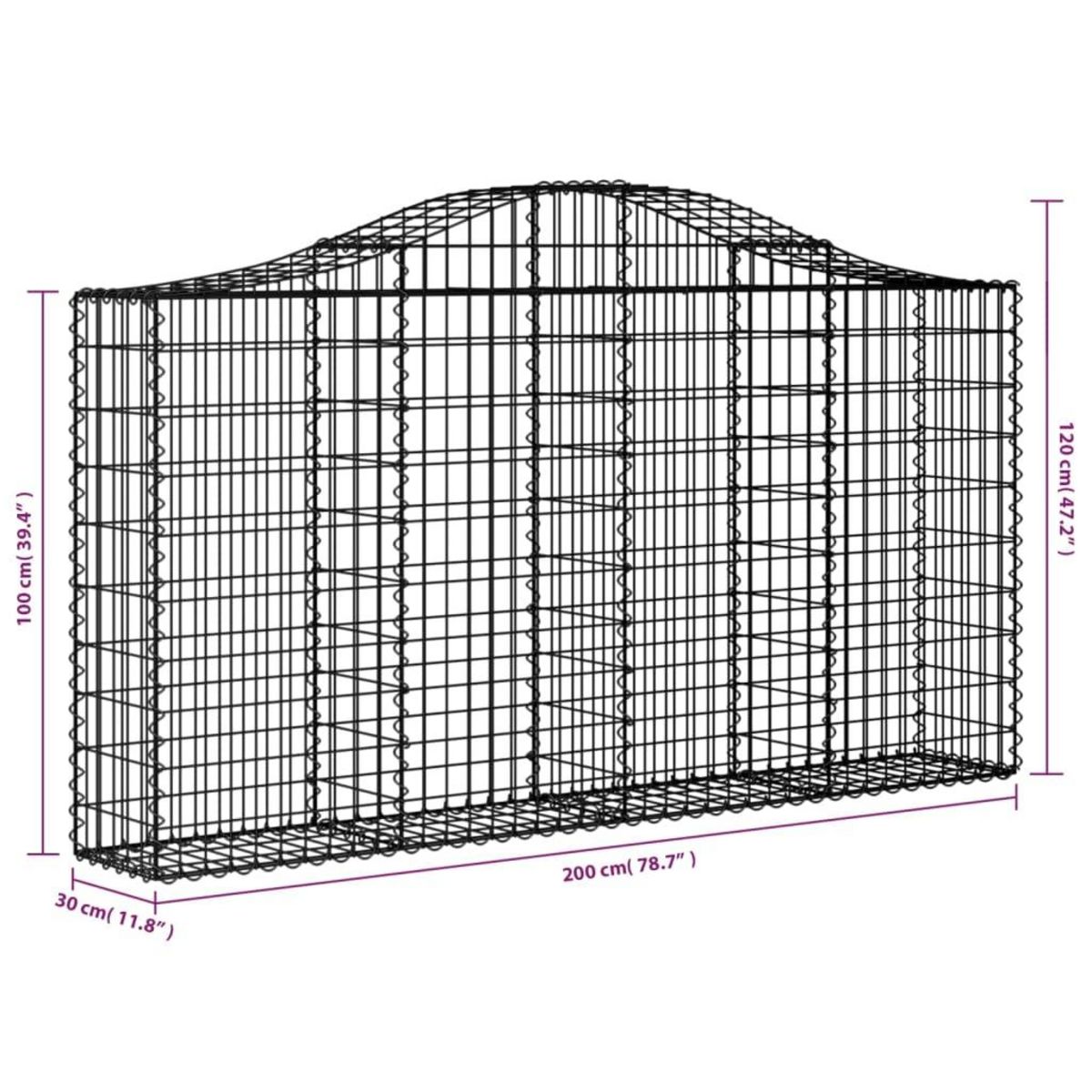 VIDAXL Panier de gabions arque 200x30x100/120 cm Fer galvanise