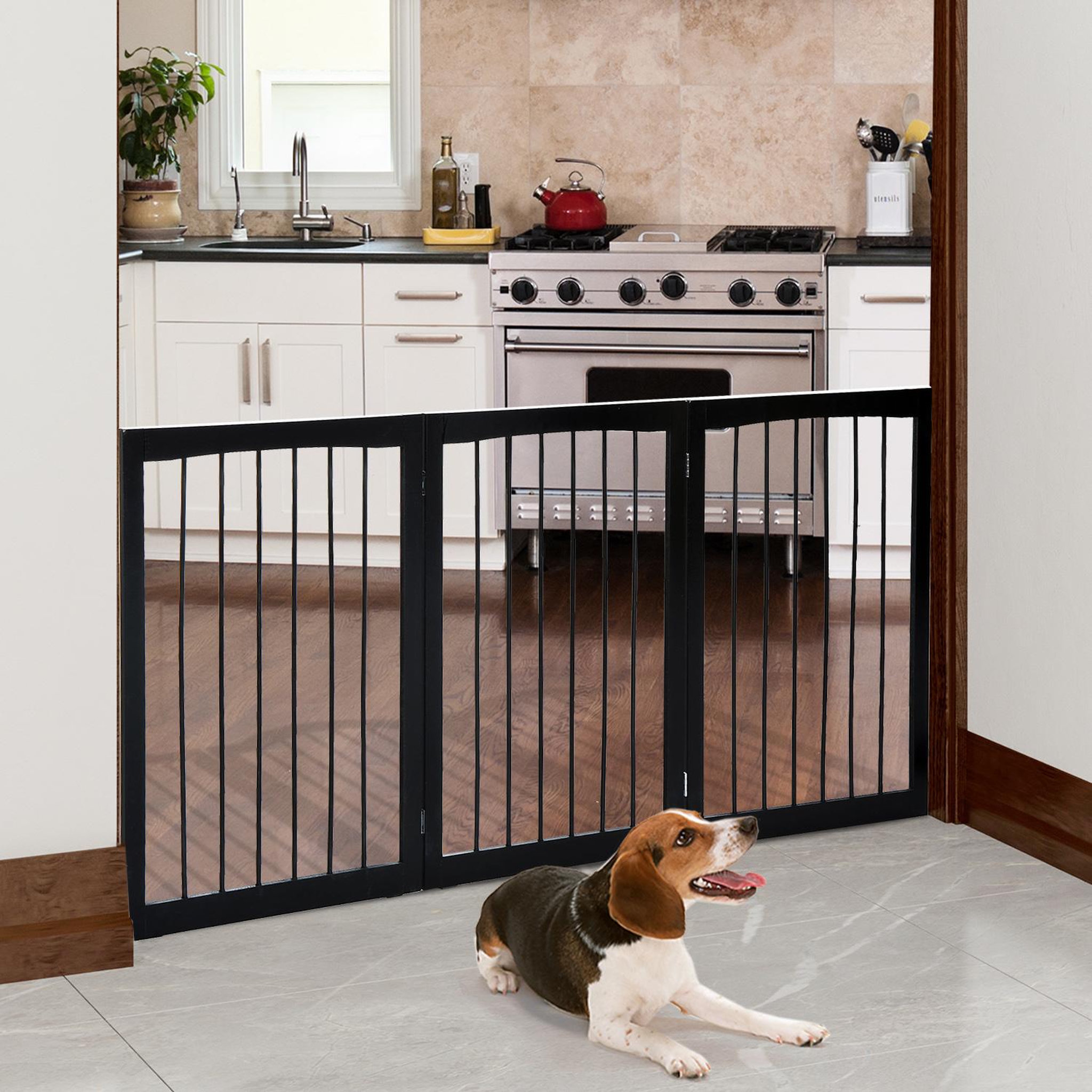 Voir la diapositive 2 : PAWHUT Barrière modulable pliable barrière de sécurité 160l x 76h cm mdf