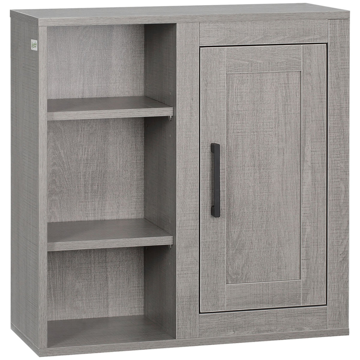 KLEANKIN Armoire haute murale de salle de bain ou WC placard 1 porte 3 niches dim. 48L x 20l x 50H cm panneaux particules gris