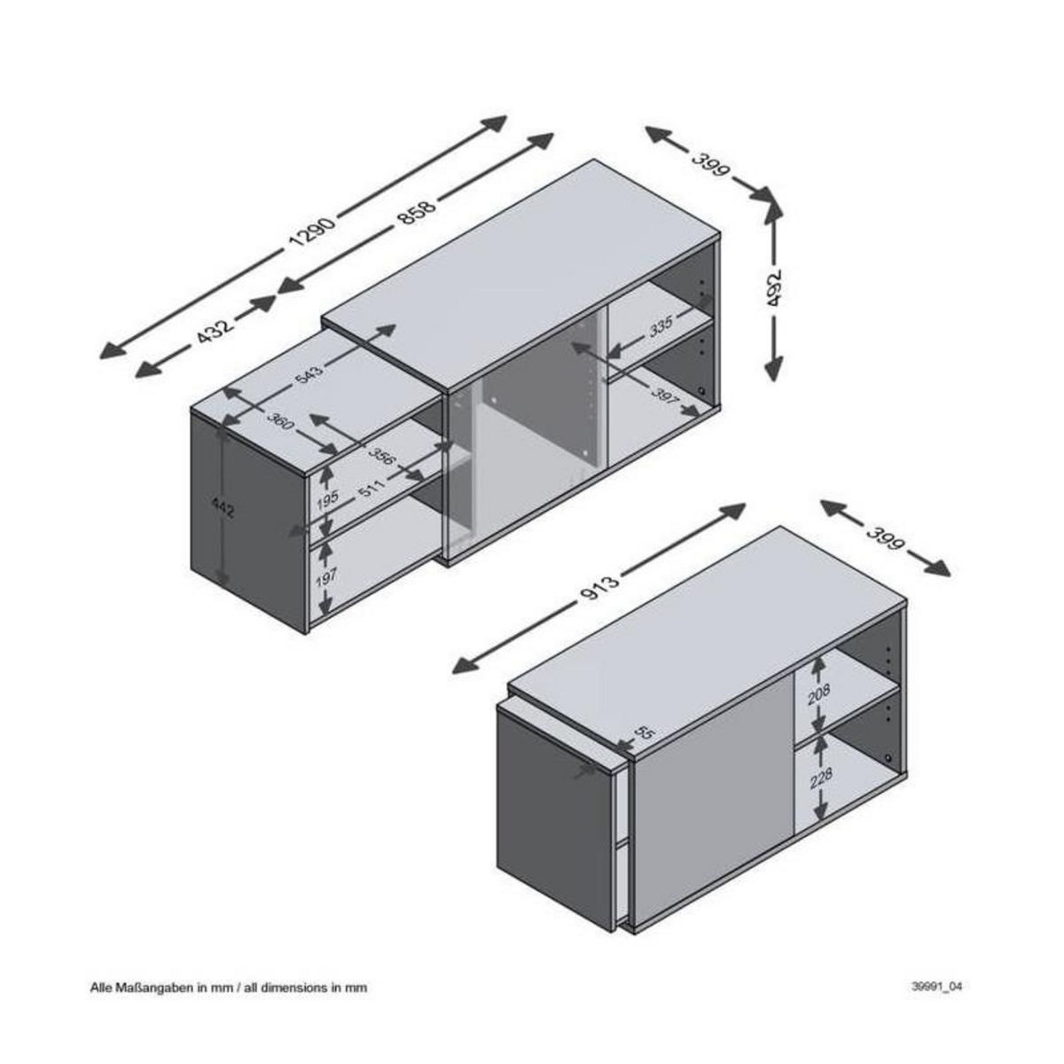 FMD FMD Meuble TV avec 2 compartiments ouverts 133,5x39,9x49,2 cm, unité tv, buffet bas tv,, armoire tv 444232