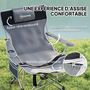 Voir la diapositive 5 : OUTSUNNY Chaise de camping pliante - repose-pied amovible, rangements - sac transport - gris