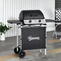 Voir la diapositive 2 : OUTSUNNY Barbecue gaz 2 brûleurs 2,8kW avec couvercle - grille, récupérateur graisse, 2 tablettes latérales, 2 roues - gris noir
