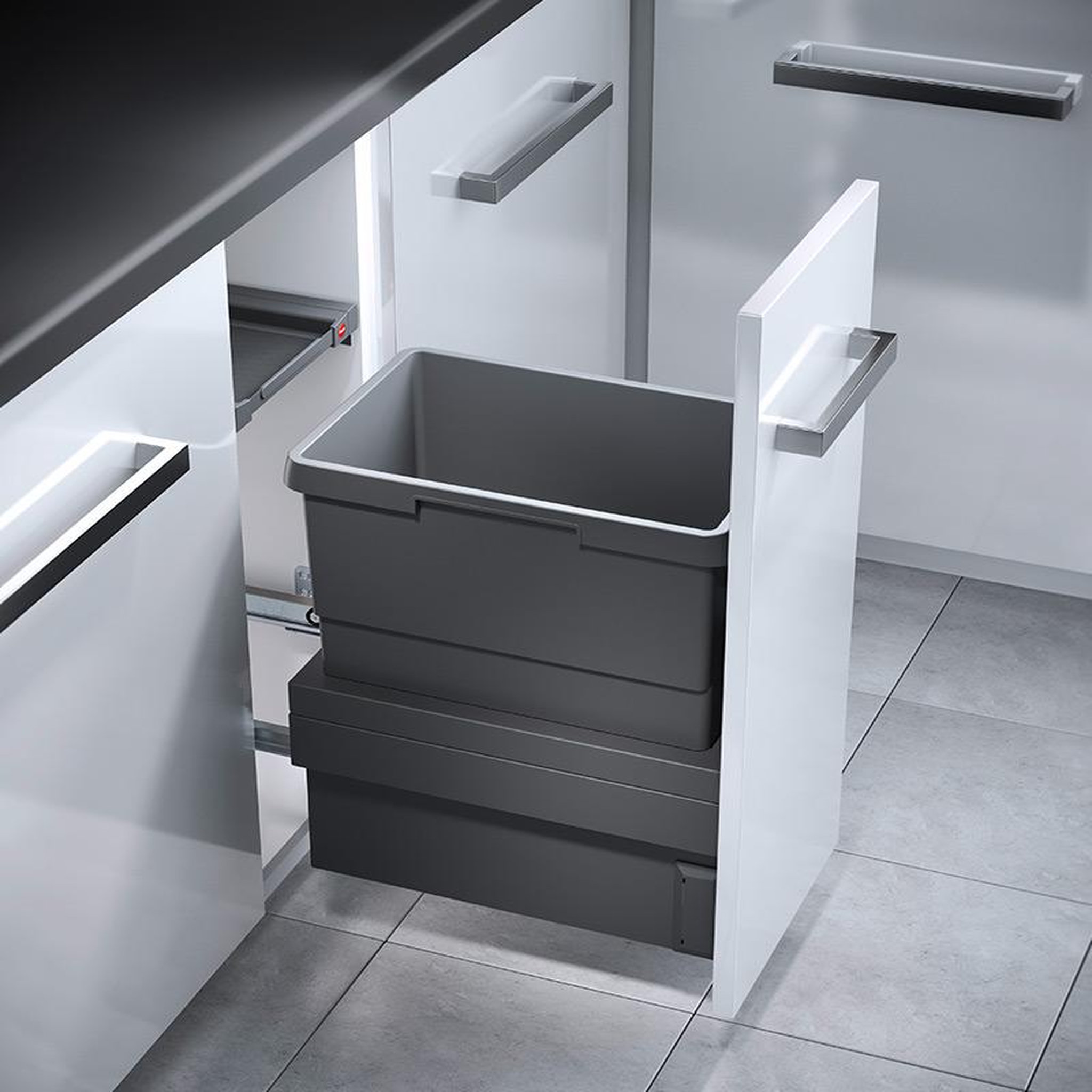 Voir la diapositive 2 : HAILO Poubelle de cuisine coulissante encastrable 30l hailo cargo synchro