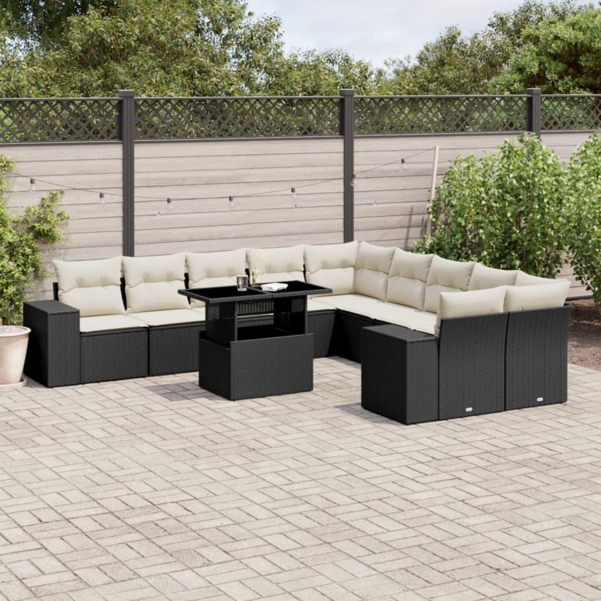 VIDAXL Salon de jardin 11 pcs avec coussins noir resine tressee